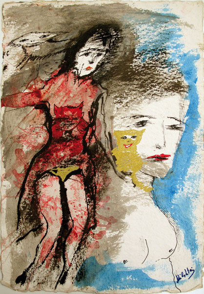 Les amoureuses - gouache sur papier - 58 x 38 - 2008