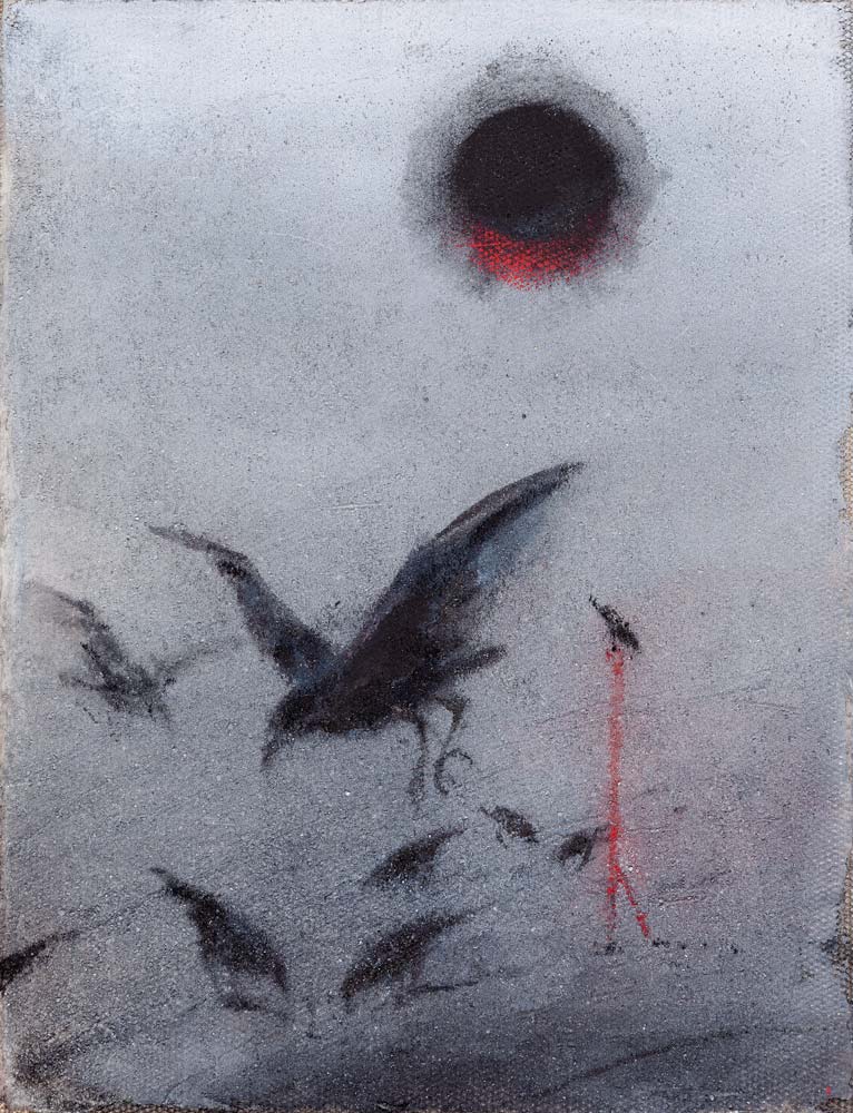 Soleil noir et rouge, 2018, huile sur toile, 35 x 27 cm